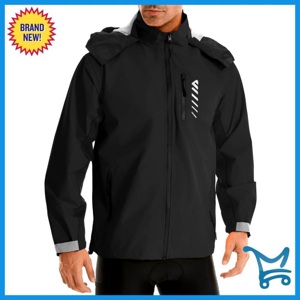 Men's Waterproof Cycling Rain Jacket with Hood, Lightweight Packable